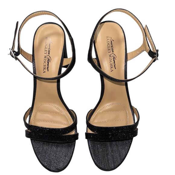 American Glamour Badgley Mischka Womens Karli Heeled Black Sandals SZ/ 8.5 - Picture 2 of 11